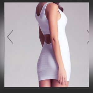 Bebe Back cut out shine dress white